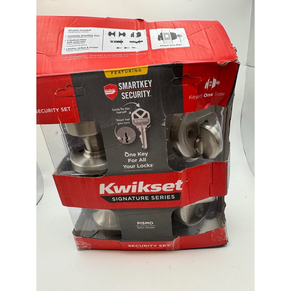 Kwikset Signature Series Pismo Entry Knob Deadbolt Set Satin Nickel 99910-069